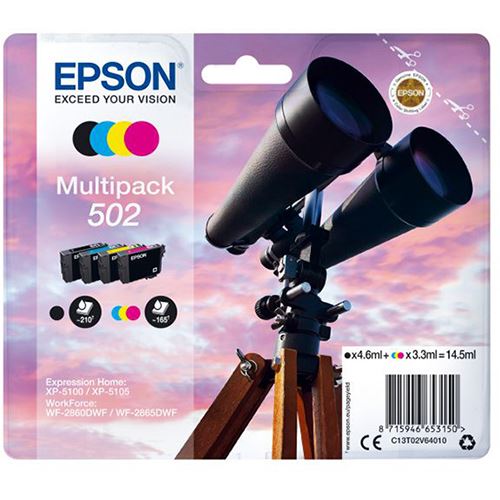 Multipack Tinteiro Epson 502 - Preto | Ciano | Amarelo | Magenta - C13T02V64010 Discount